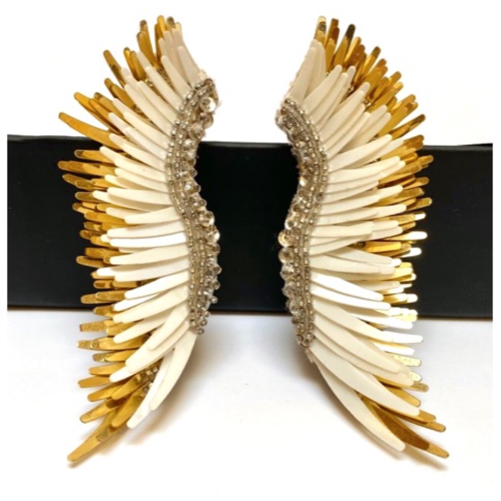 Mignonne Gavigan Madeline Winged Post Earring In White And Gold Nwot 200$